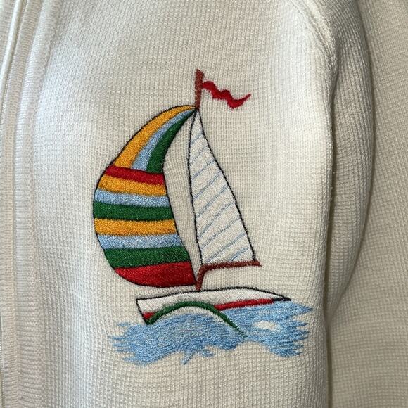 VINTAGE 1960’s LeRoy Knitwear Nautical Zip Front Cardigan Size Medium - Picture 2 of 7